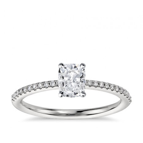 Cushion Cut Pave Engagement Ring in 14K White Gold